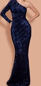 Off Shoulder Sequins One Sleeve Dress