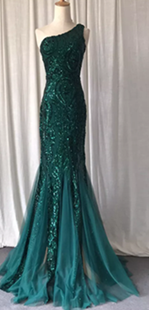 One Shoulder Sequins Evening Dress