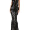 Deep V-Neck Sequined Maxi Bodycon Evening Gown