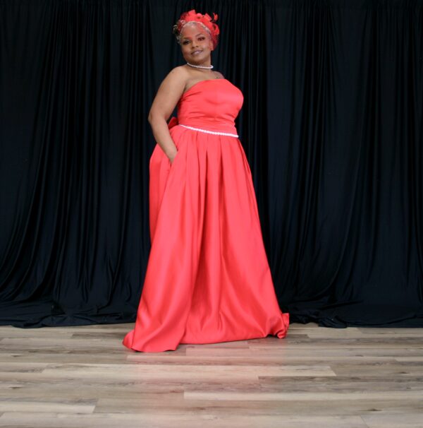 None Traditional Red Classic Boho Satin Ball Gown With Pockets/Come with birdcage - Image 2