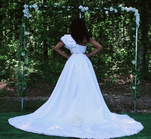 Sheath Ruffle One Shoulder Short Wedding Gown - Image 4