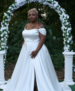 Satin Off Shoulder A-line Wedding Dress