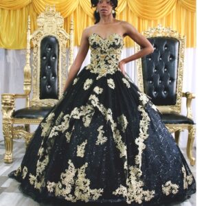 Glittering Quinceanera/Prom Beading Crystals Golden Lace Gown