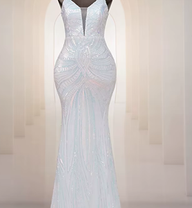 Long Maxi Spaghetti Straps Evening Sequins Gowns