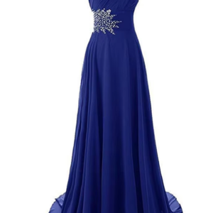 A Line Chiffon Beading Pleat One Shoulder Elegant Bridesmaid Dress