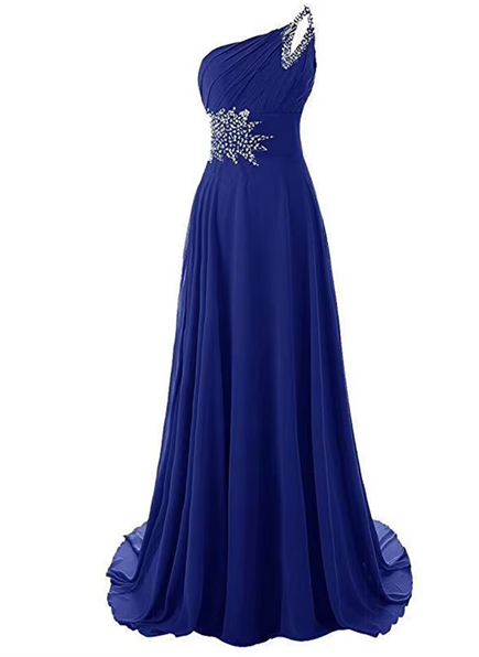 A Line Chiffon Beading Pleat One Shoulder Elegant Bridesmaid Dress