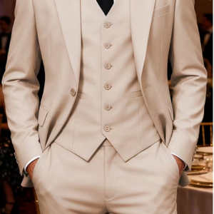 Light Kaki 3 Pieces Men Suits