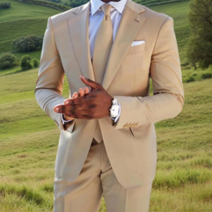 Light Kaki 3 Pieces Men Suits